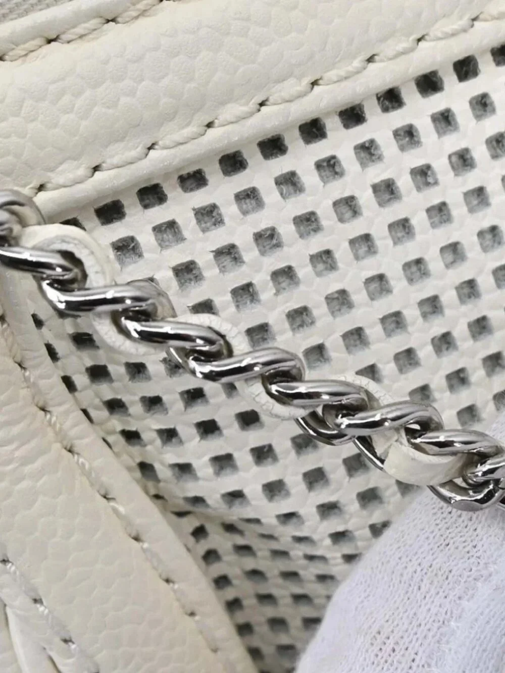 Chanel White Perforated Calfskin Pulley Shoulder Bag